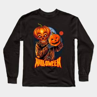Halloween monster carrying pumpkin Long Sleeve T-Shirt